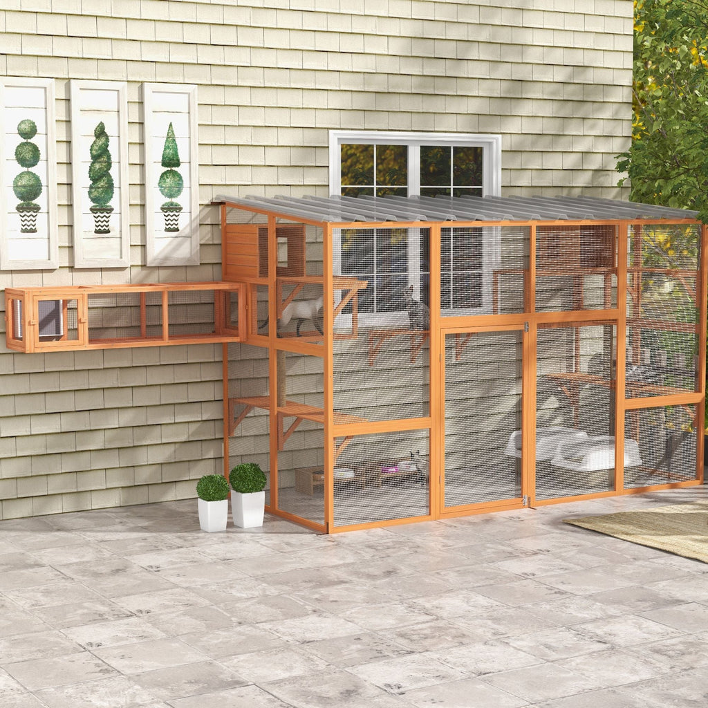 118" x 55" Outdoor Catio Window Enclosure with Platforms & Scratching Posts, PawHut, DOBA-CAT118