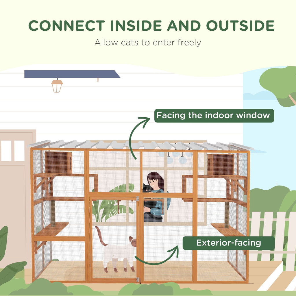118" x 55" Outdoor Catio Window Enclosure with Platforms & Scratching Posts, PawHut, DOBA-CAT118