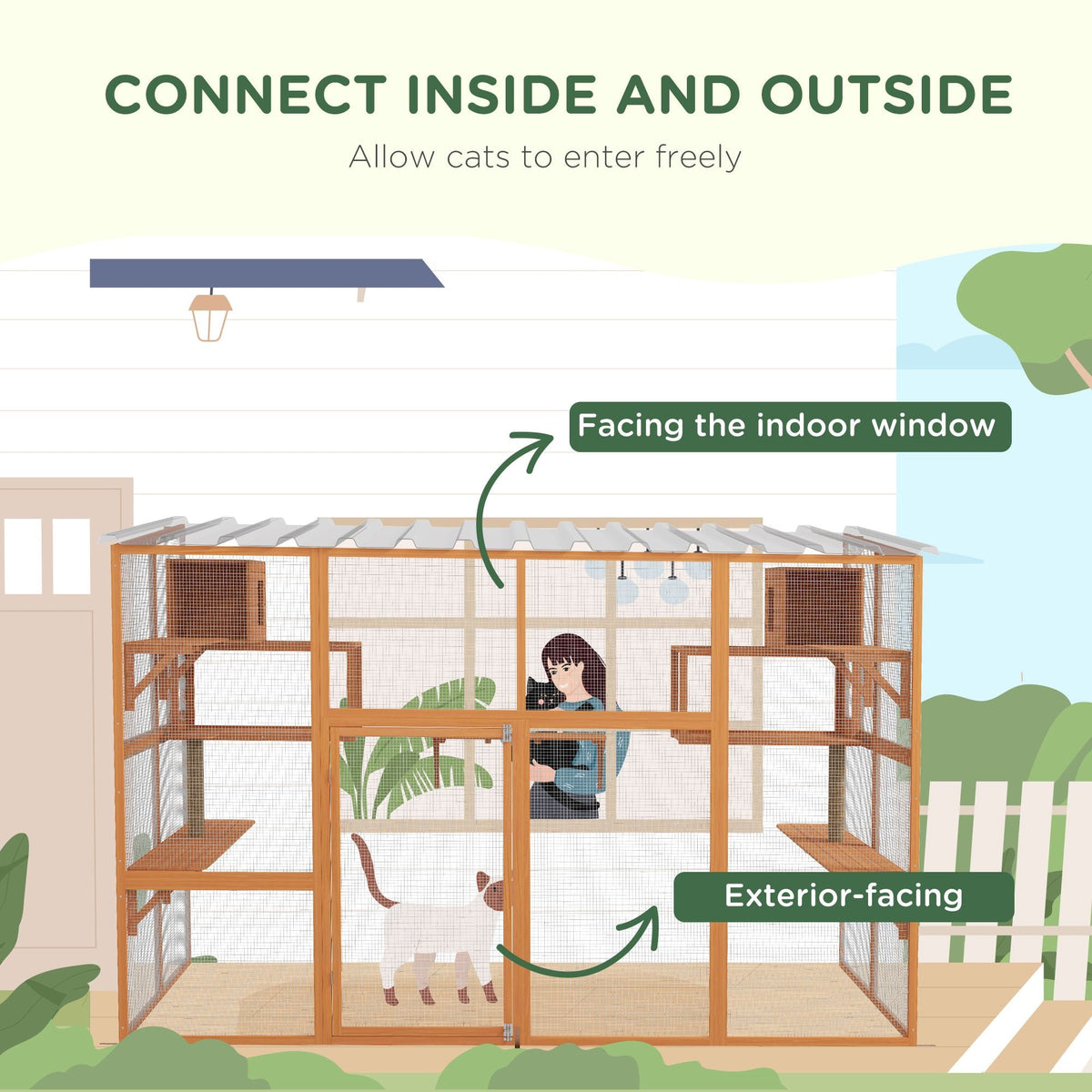 118" x 55" Outdoor Catio Window Enclosure with Platforms & Scratching Posts, PawHut, DOBA-CAT118