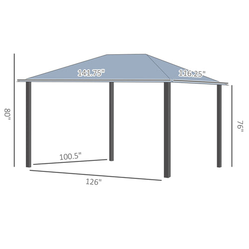 10' x 12' Hardtop Gazebo with Polycarbonate Roof & Netting, Gray, DOBA-GZ1012