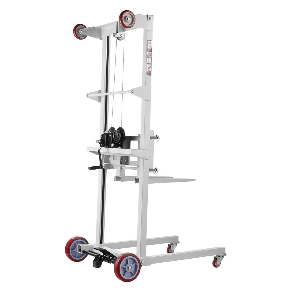 551 lbs Material Lift Winch Stacker, 70" Max Lift Height, Manual Pallet Truck Dolly with Wheels & Adjustable Forks, DOBA-WLT551