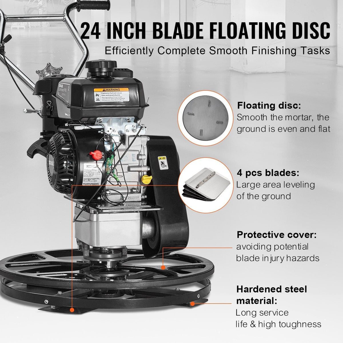 24" Walk-Behind Power Trowel, 6 HP Gas-Powered Cement Finishing Machine with Float Pan Blade, DOBA-PT24
