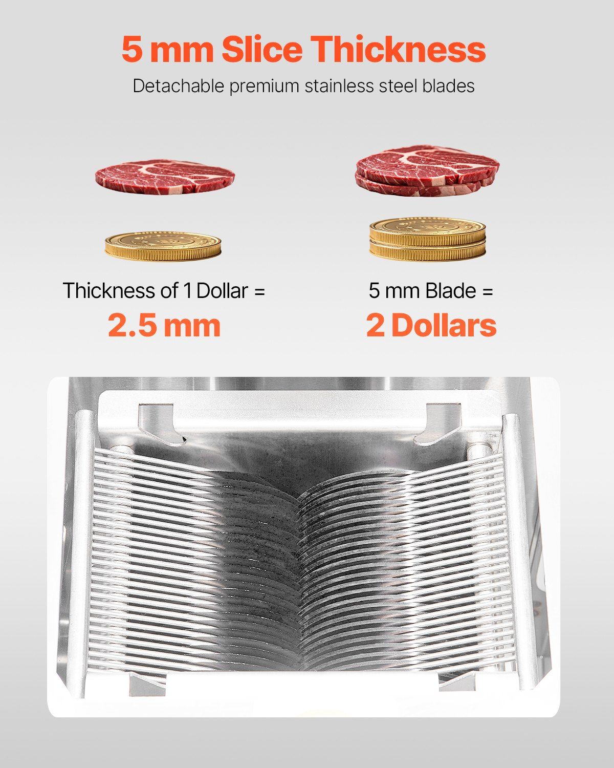 1100W Meat Cutter Machine, 1102 lb/h Capacity, 5 mm Stainless Steel Blades, Commercial Electric Meat Slicer, DOBA-MC1100