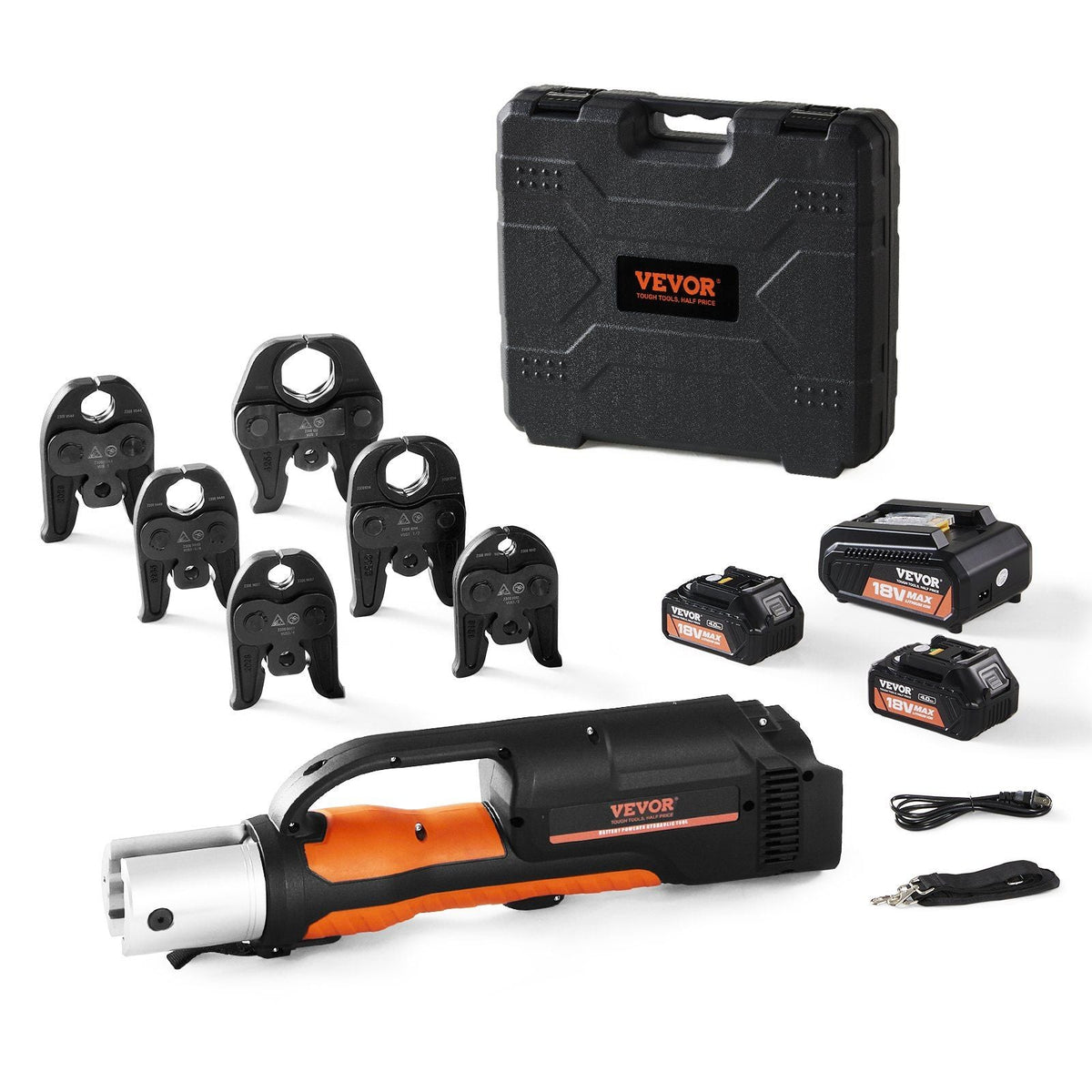 18V Electric Pro Press Tool Kit for 1/2"–2" Copper Pipes with 6 Jaws & Batteries, VEVOR, DOBA-PP182
