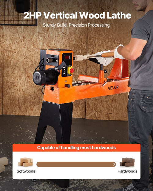 2 HP Woodworking Lathe with Variable Speed 0–3200 RPM, VEVOR, DOBA-LT1840
