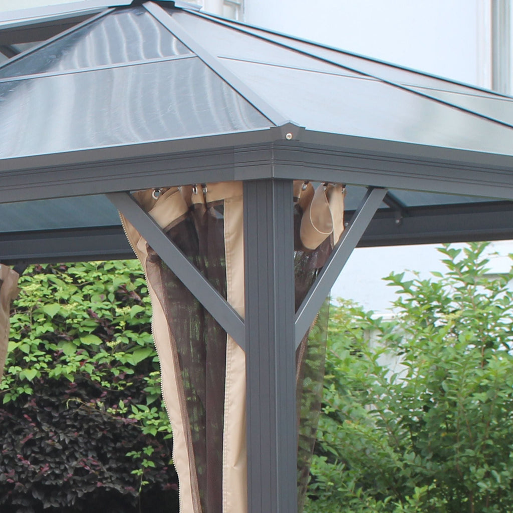 10' x 12' Hardtop Gazebo with Polycarbonate Roof & Netting, Gray, DOBA-GZ1012