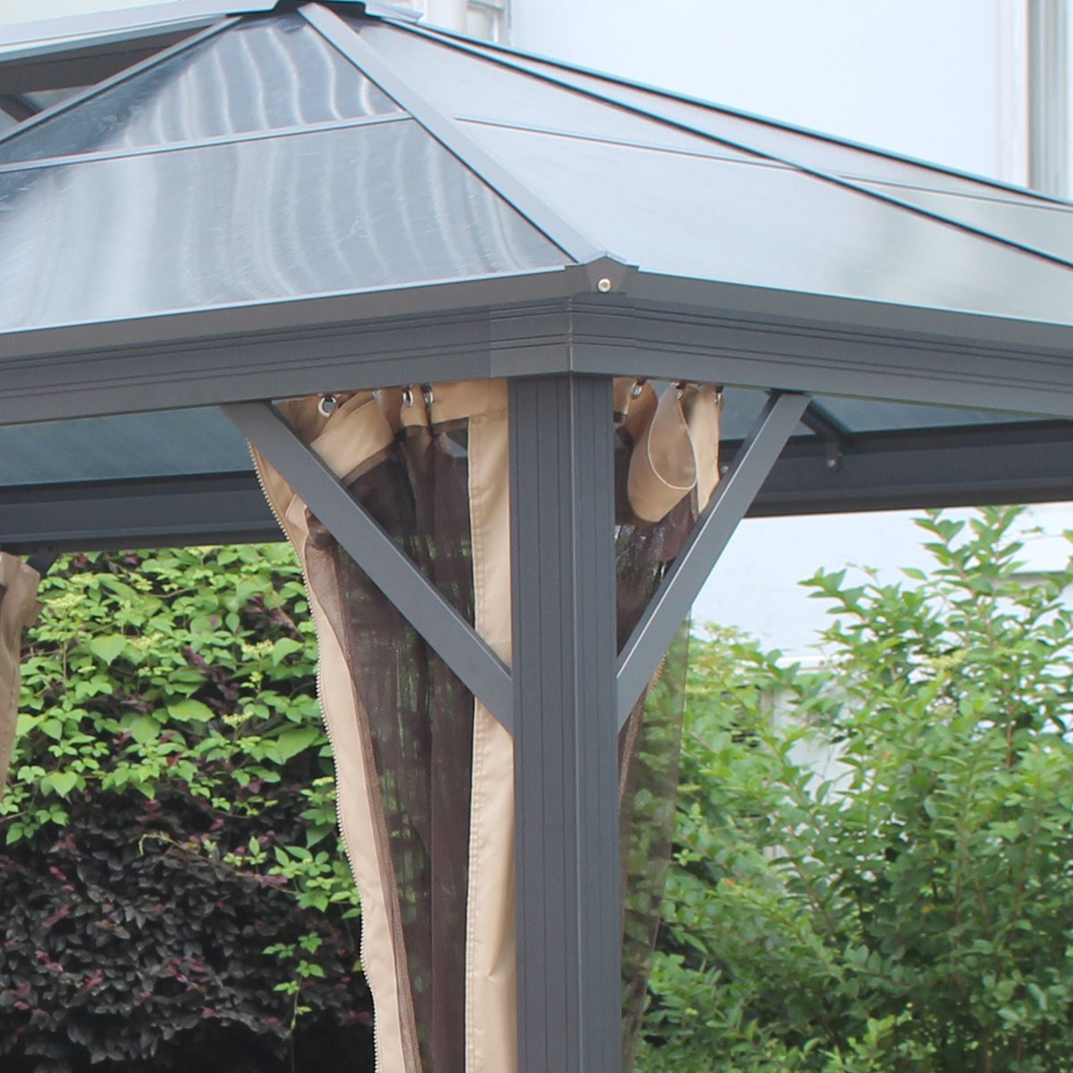 10' x 12' Hardtop Gazebo with Polycarbonate Roof & Netting, Gray, DOBA-GZ1012