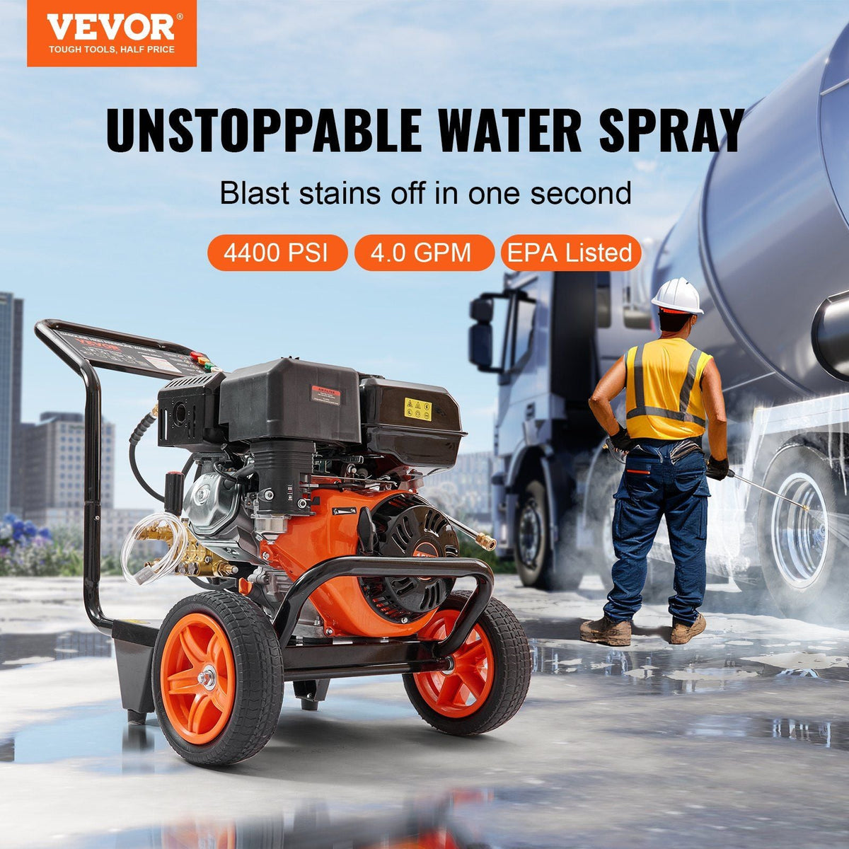 4400 PSI 4.0 GPM Gas Pressure Washer with Copper Pump, 15 HP Engine, 5 Quick-Connect Nozzles, DOBA-GPW4400