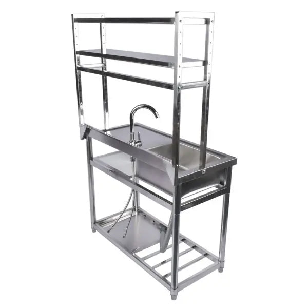 39.4" Stainless Steel Utility Sink, Single Bowl Commercial Sink, Shelves, Drainboard & Hanging Tools, DOBA-US39