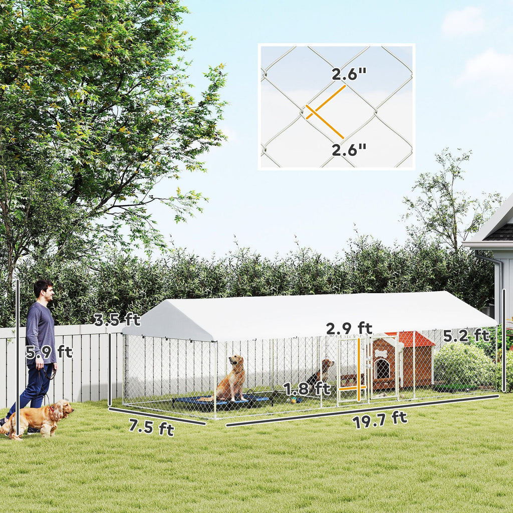 19.7' x 7.5' Two-Room Outdoor Dog Kennel with Roof & Secure Lock, PawHut, DOBA-DK20TR