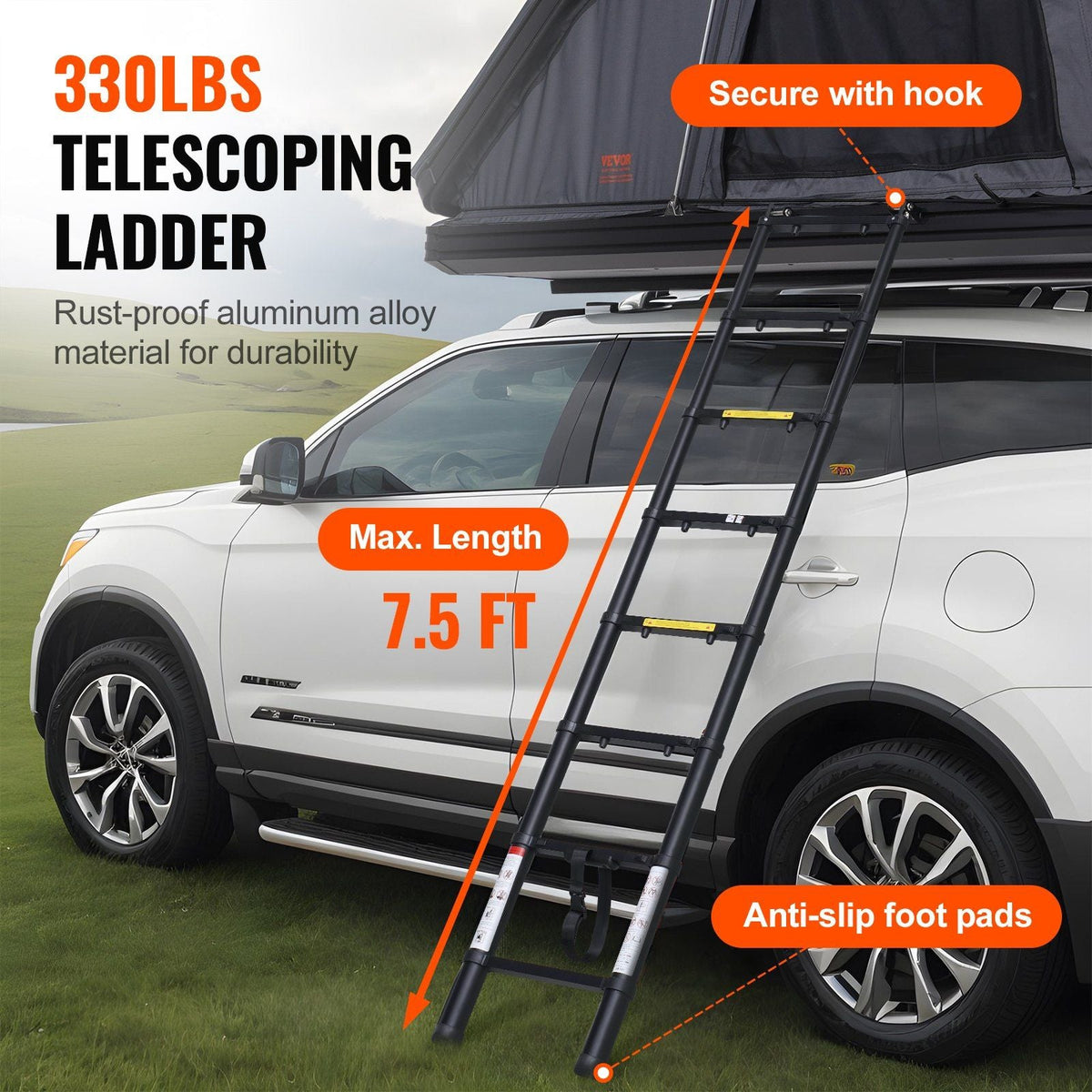 Naturnest Hard Shell Rooftop Tent 2–3 Person with Ladder & Thick Mattress, Waterproof for SUV & Truck, VEVOR, DOBA-RTT23NN