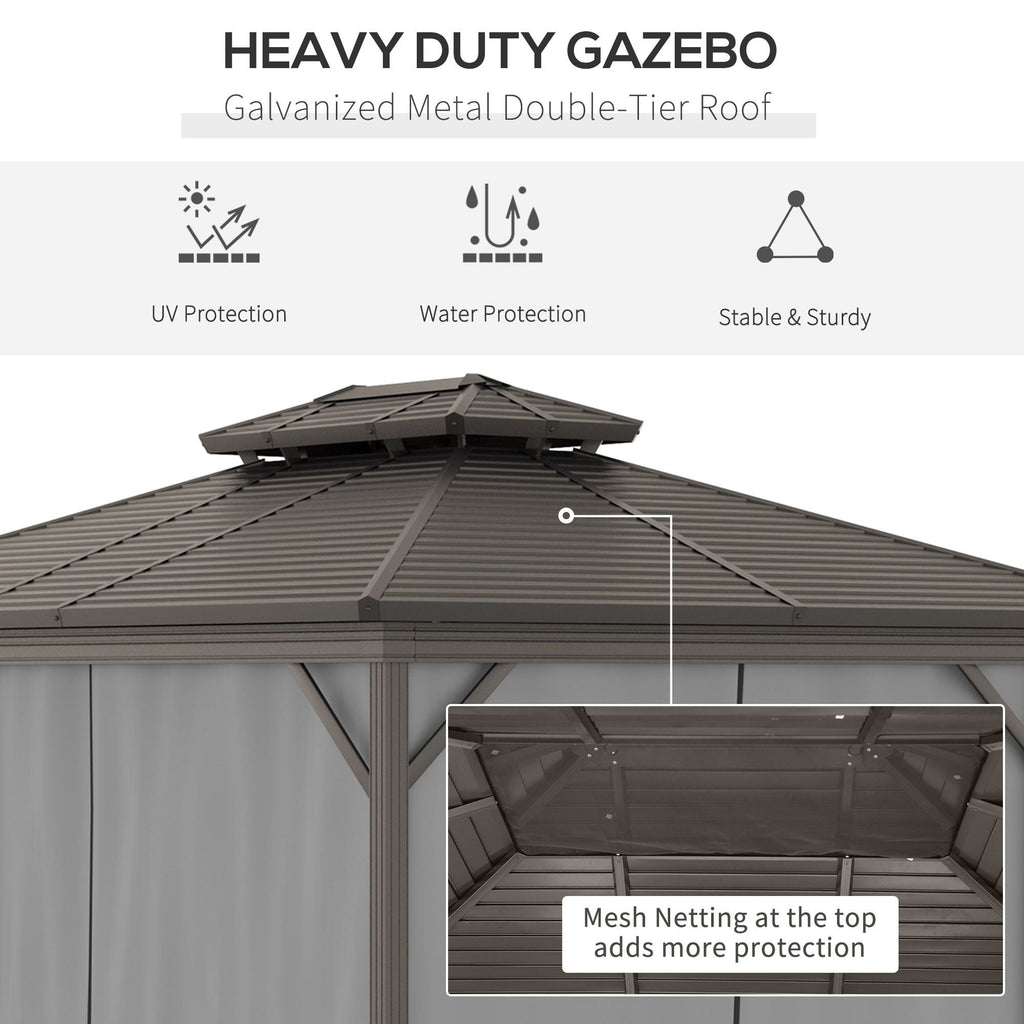 10' x 12' Hardtop Metal Gazebo with Curtains & Netting, Aluminum Frame, Outsunny, DOBA-GZ1012G