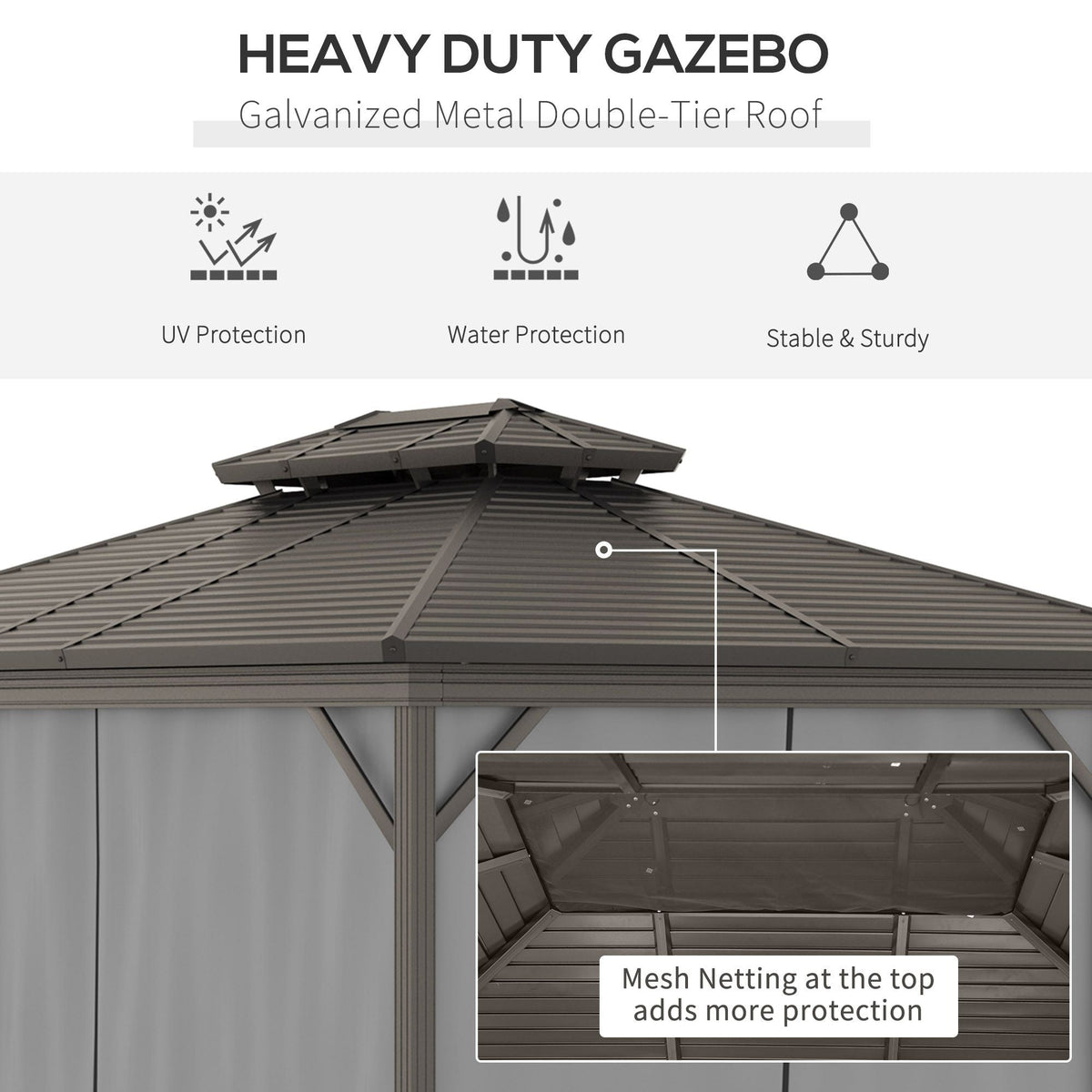 10' x 12' Hardtop Metal Gazebo with Curtains & Netting, Aluminum Frame, Outsunny, DOBA-GZ1012G