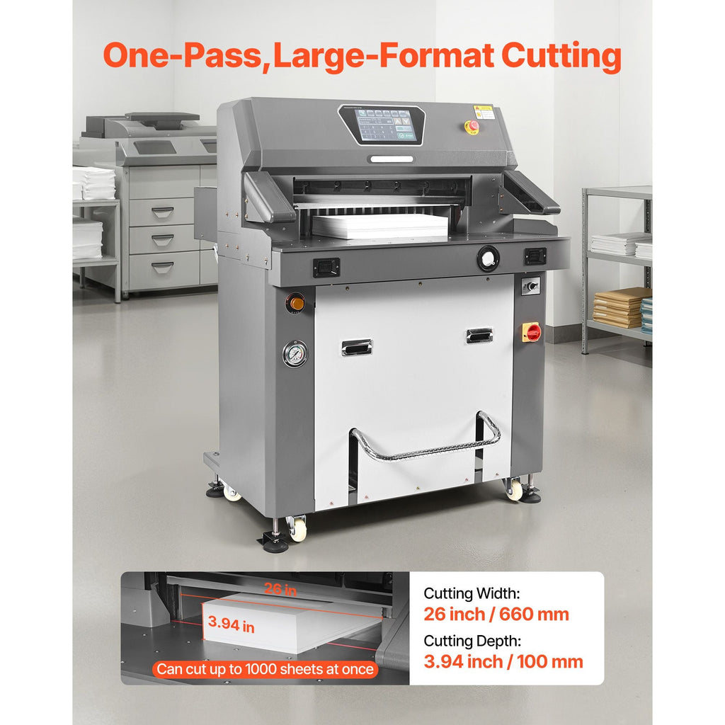 Electric Paper Cutter, Metal Hydraulic Paper Cutter Machine, 26 inch Cutting Width, 3.94 inch Cutting Thickness, Large Size Electric Guillotine Trimmer with Infrared Function and Spare Blade