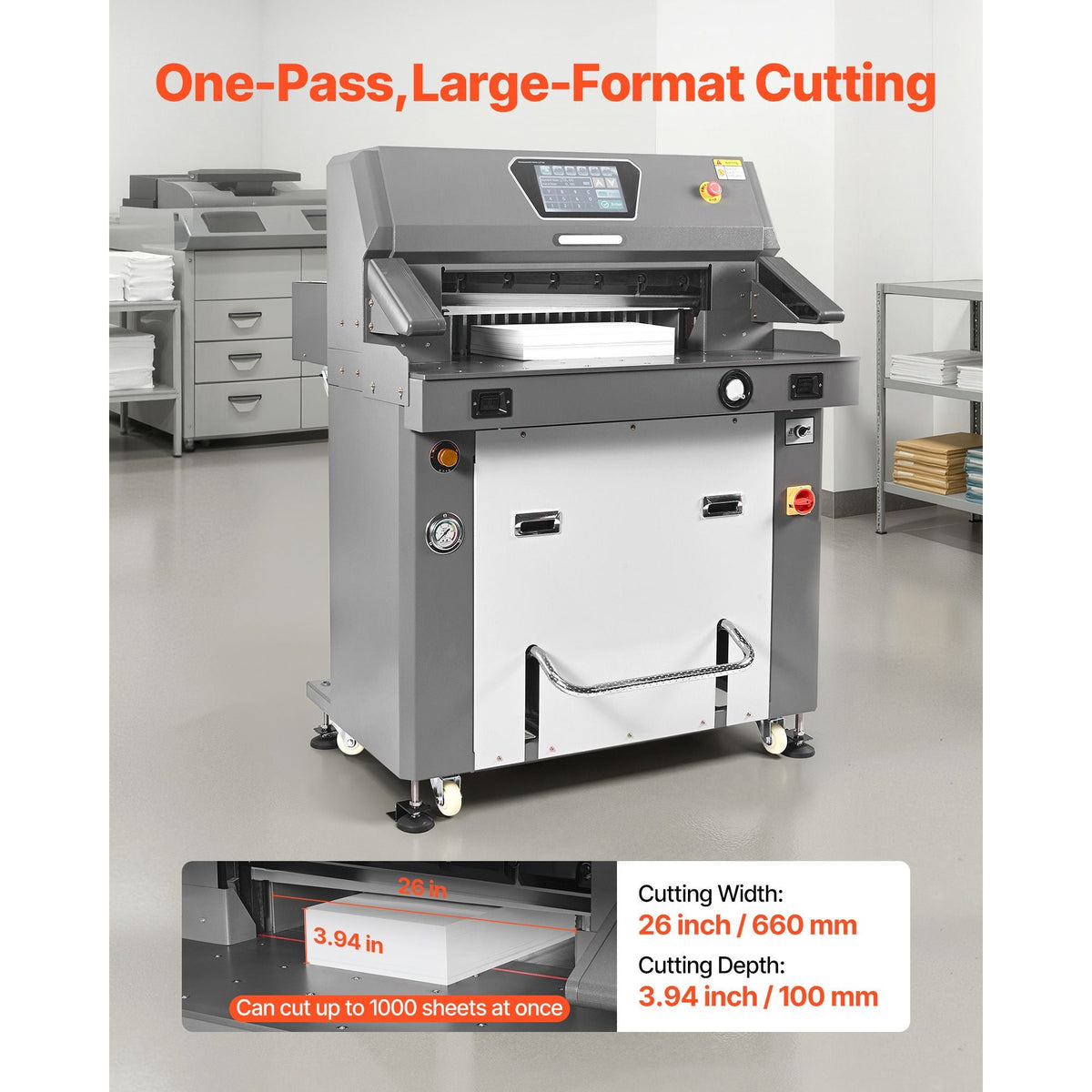 Electric Paper Cutter, Metal Hydraulic Paper Cutter Machine, 26 inch Cutting Width, 3.94 inch Cutting Thickness, Large Size Electric Guillotine Trimmer with Infrared Function and Spare Blade