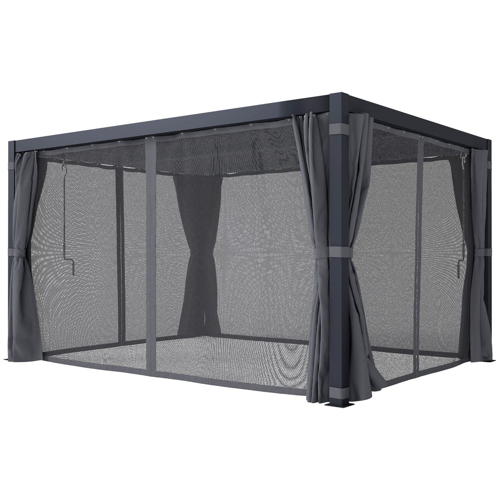 10' x 13' Adjustable Louvered Aluminum Pergola with Canopy, Curtains & Netting, Outsunny, DOBA-PG1013