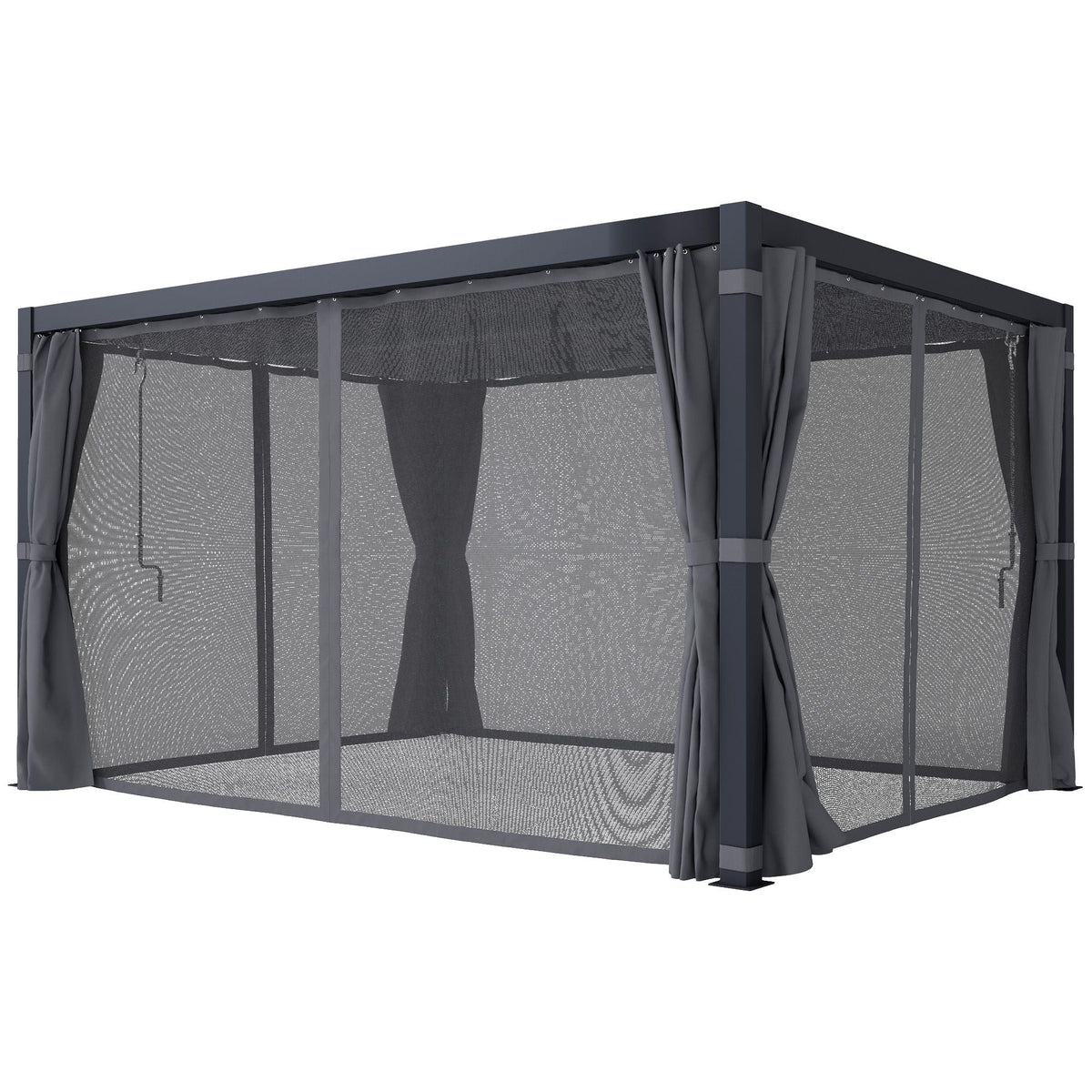 10' x 13' Adjustable Louvered Aluminum Pergola with Canopy, Curtains & Netting, Outsunny, DOBA-PG1013