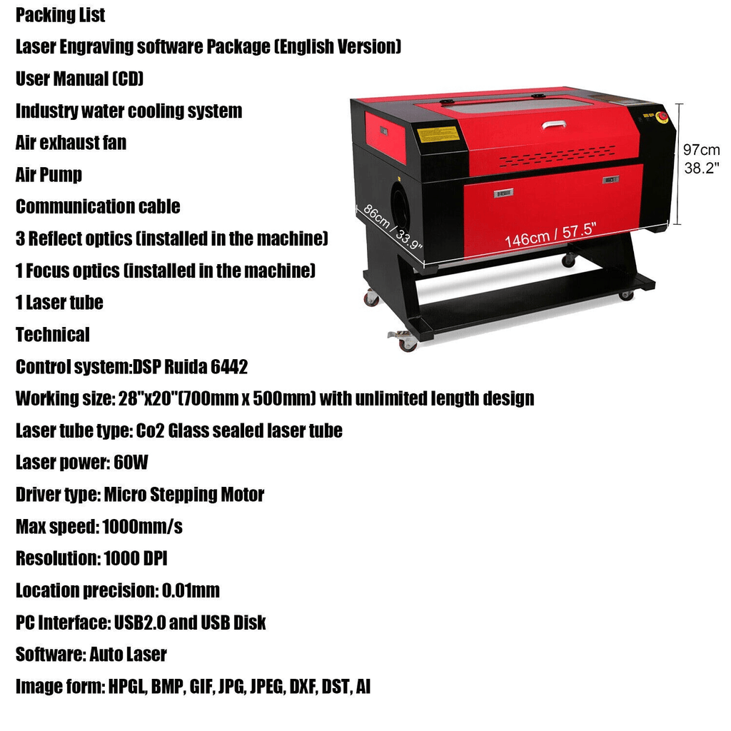 60W CO2 Laser Engraver 20" x 28" with Ruida DSP & Honeycomb Bed, DOBA-LC60