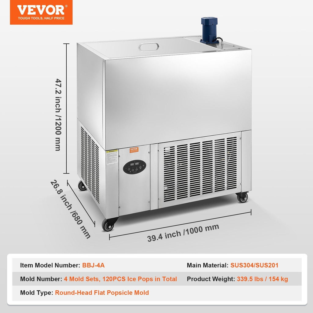 120 PCS Commercial Popsicle Machine, 4-Mold Ice Pops Making Set, Heavy-Duty Stainless Steel Freezing Unit, DOBA-PM120