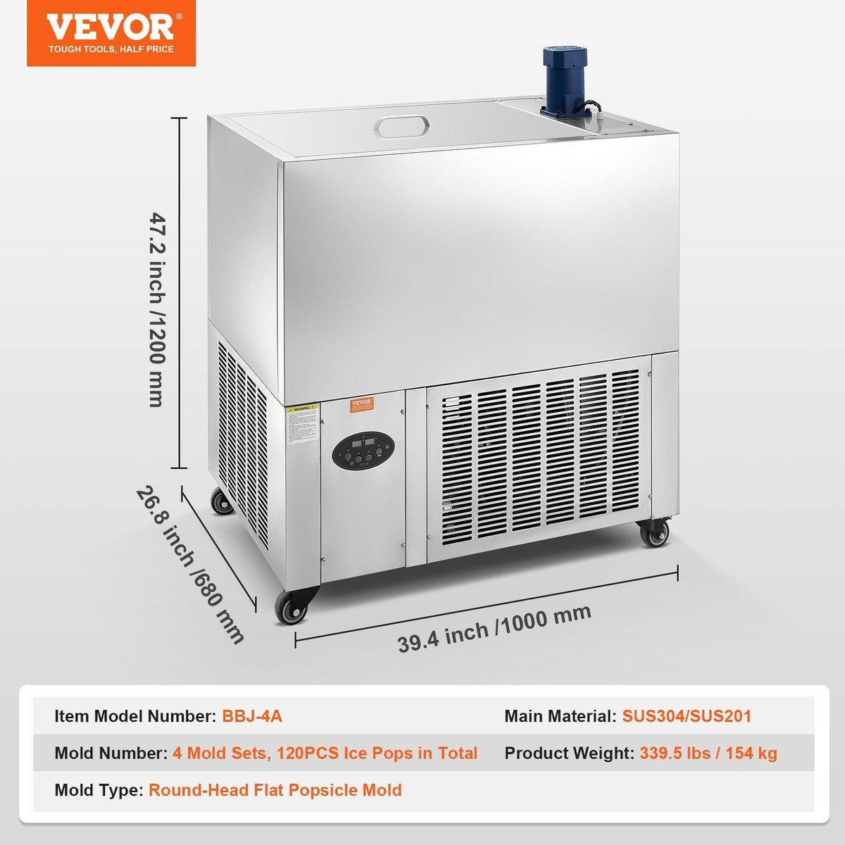 120 PCS Commercial Popsicle Machine, 4-Mold Ice Pops Making Set, Heavy-Duty Stainless Steel Freezing Unit, DOBA-PM120