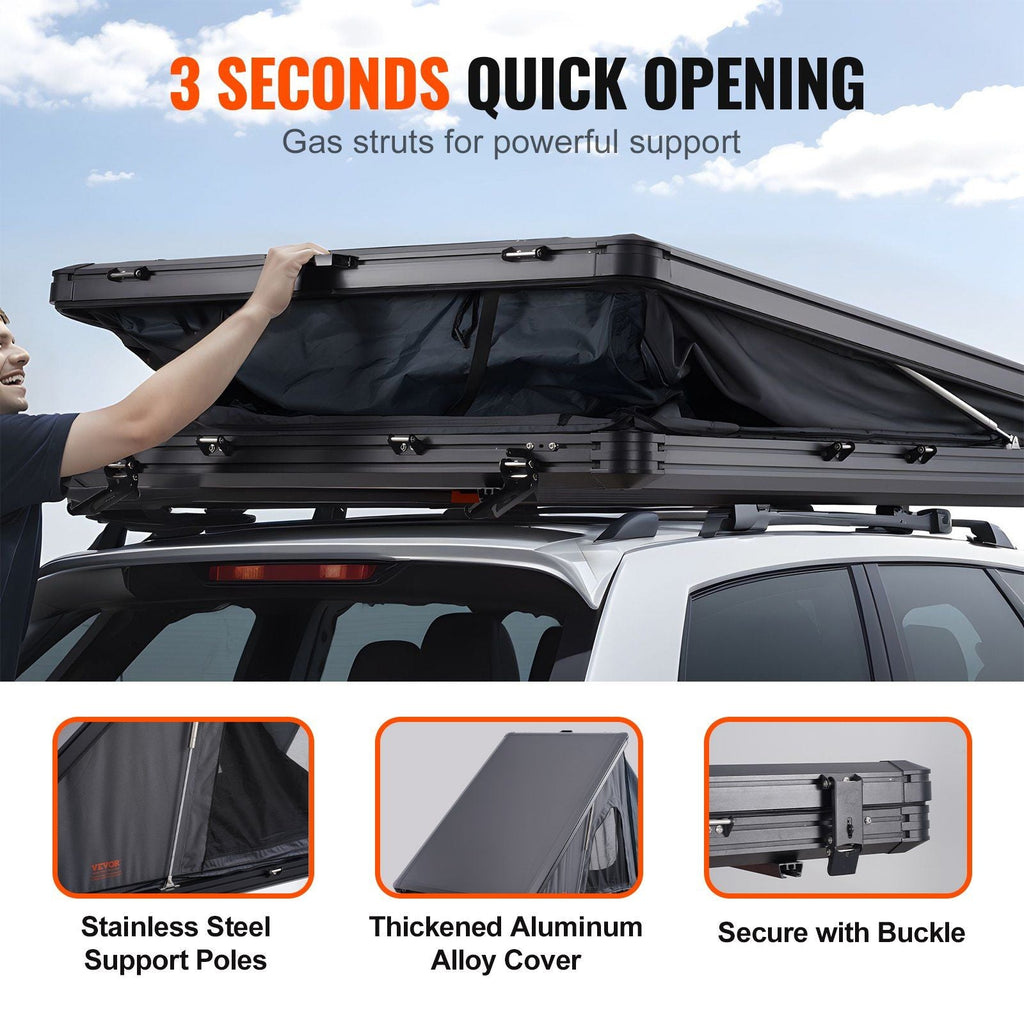 Hard Shell Rooftop Tent 2–3 Person with Ladder, Aluminum Shell Waterproof Tent for SUV & Truck, VEVOR, DOBA-RTT23AL