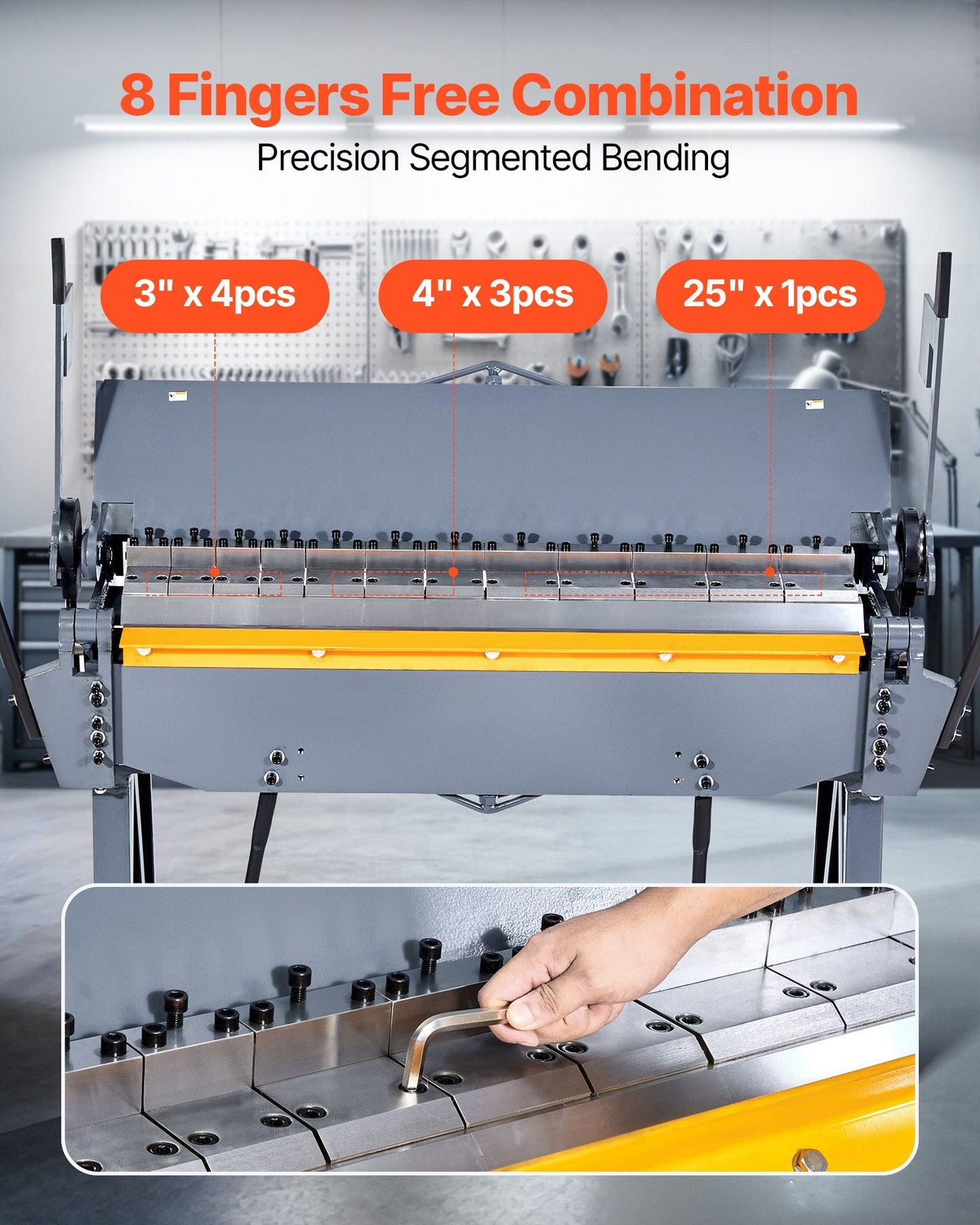 VEVOR Box and Pan Brake, 48 in Sheet Metal Bending Brake, 12-Gauge Mild Steel Capacity, 0-135 Degree Adjustable, Metal Bender Machine with 8 Fingers, Heavy-Duty Aluminum Folder for Precise Bending