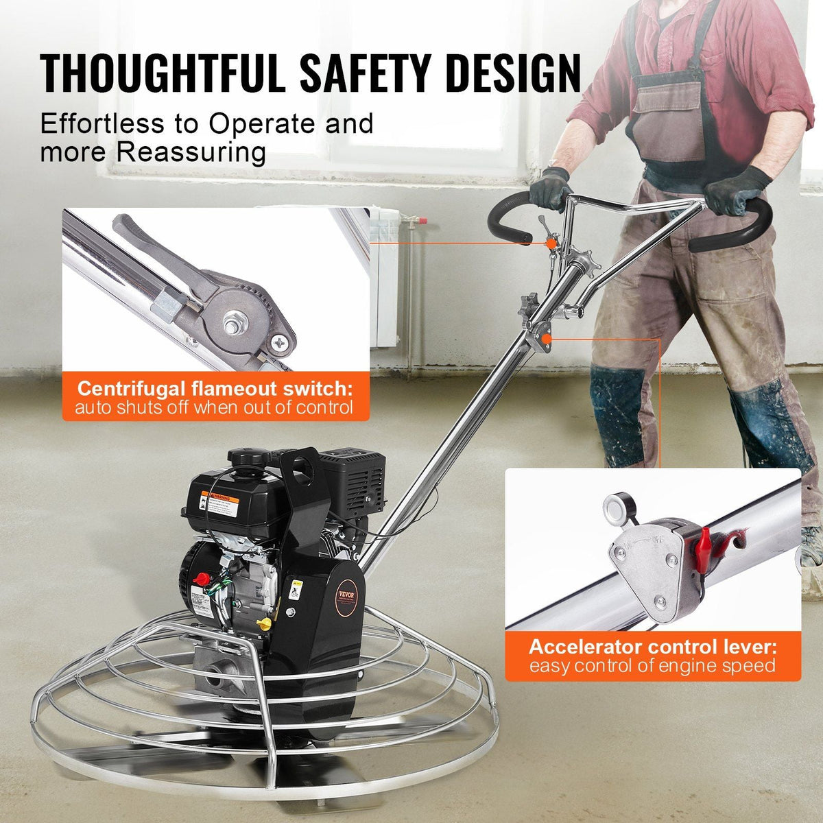 38" Walk-Behind Power Trowel, 6HP Gas-Powered Cement Finishing Machine with Float Pan Blade, DOBA-PT38