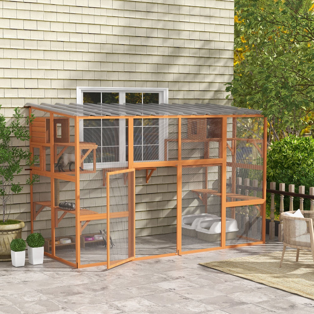 118" x 55" Outdoor Catio Window Enclosure with Platforms & Scratching Posts, PawHut, DOBA-CAT118