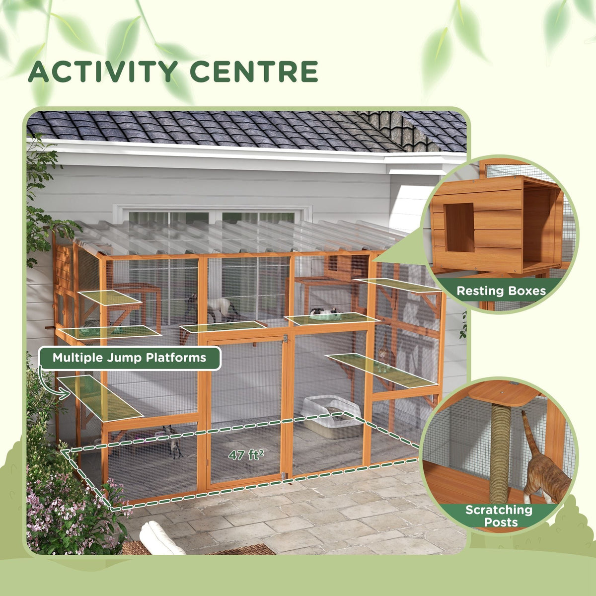 118" x 55" Outdoor Catio Window Enclosure with Platforms & Scratching Posts, PawHut, DOBA-CAT118