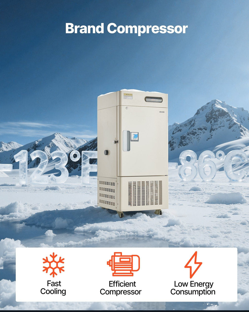 28L Ultra Low Temperature Lab Freezer, −40°F to −123°F Adjustable Temperature Range, Compact Stainless Steel Design, DOBA-LF28