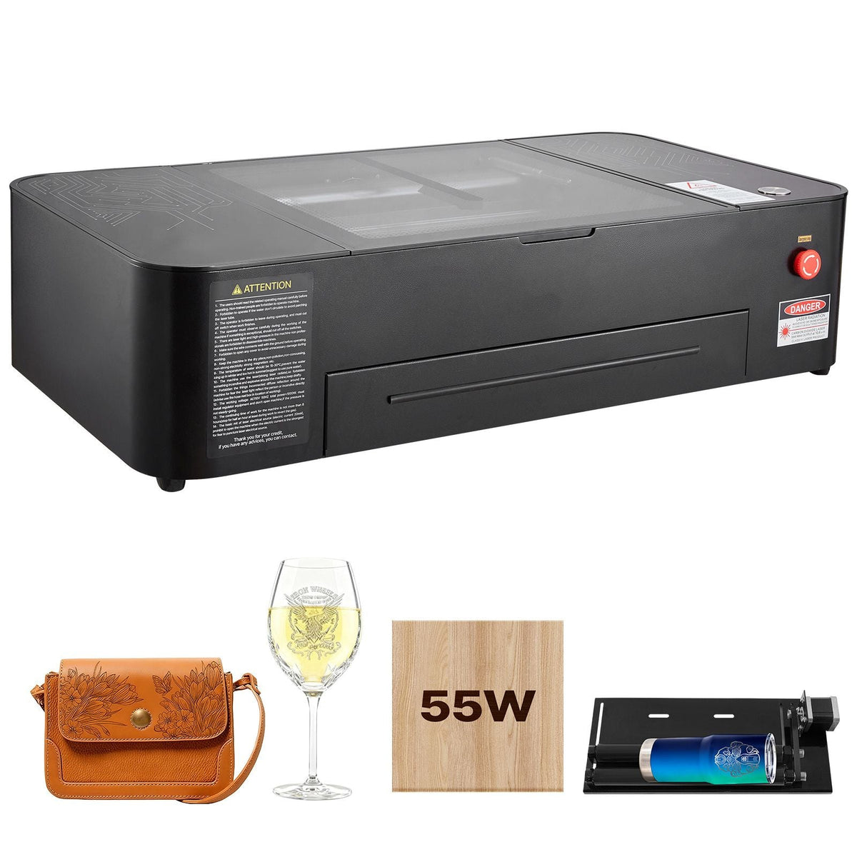 55W CO2 Laser Engraver, 20 x 12 in, Desktop CO2 Laser Engraver and Cutter Machine with 16MP Camera, Water Pump, Rotary Axis, Compatible with LightBurn CorelDRAW RDWorks, for Wood Acrylic Glass