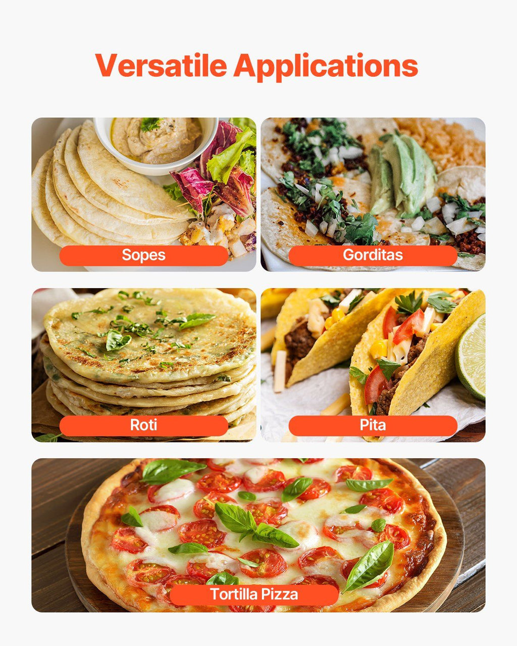 Electric Tortilla Maker, Automatic Corn Tortilla Machine, Dual Size 4" & 6" Cooking Plates, DOBA-TM46