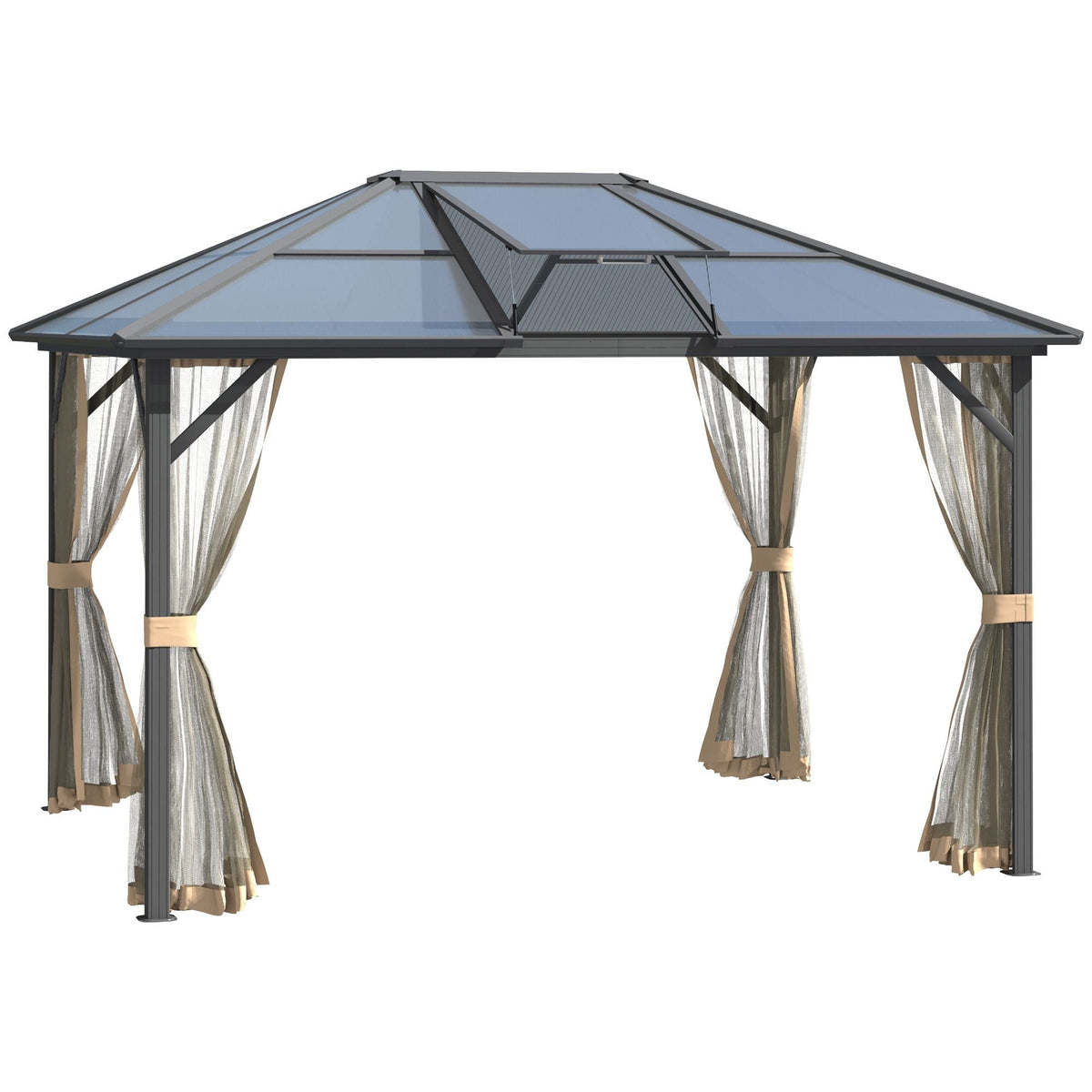 10' x 12' Hardtop Gazebo with Polycarbonate Roof & Netting, Gray, DOBA-GZ1012