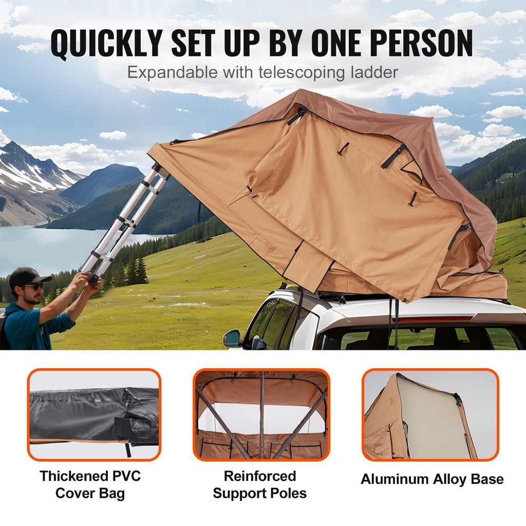 Hard Shell Rooftop Tent for 2–3 Person with Ladder, Waterproof Camping Tent for SUV & Truck, VEVOR, DOBA-RTT23