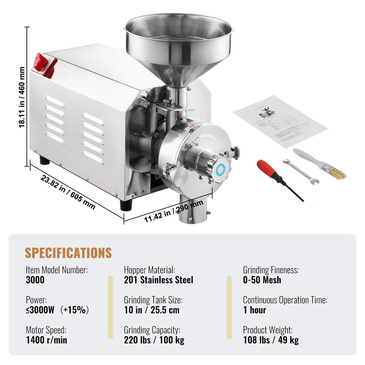 3000W Grain Grinding Mill, High-Power Food Processing Machine, Heavy-Duty Grain Grinder, DOBA-GM3000