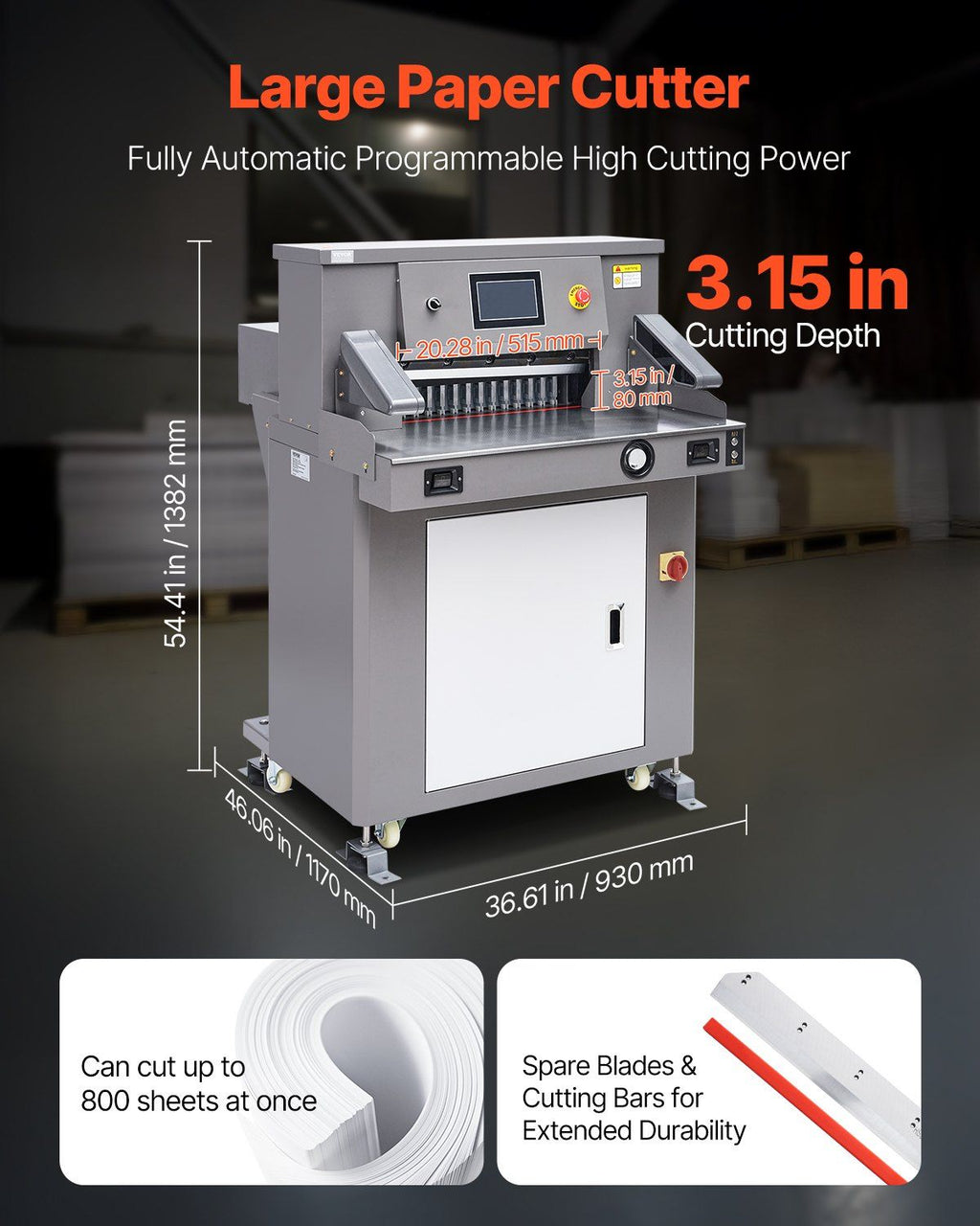 Electric Paper Cutter 20.3" (515mm) 1100W Guillotine with 7" Touchscreen, VEVOR, DOBA-PC203