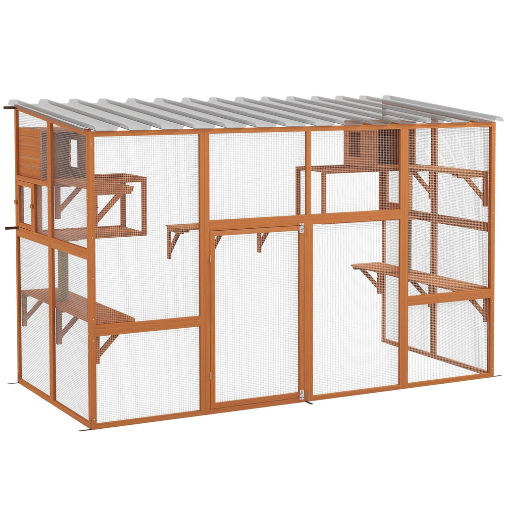 118" x 55" Outdoor Catio Window Enclosure with Platforms & Scratching Posts, PawHut, DOBA-CAT118