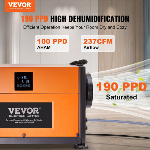 190 Pints Commercial Dehumidifier with Drain Hose, CSA Listed, VEVOR, DOBA-DH190