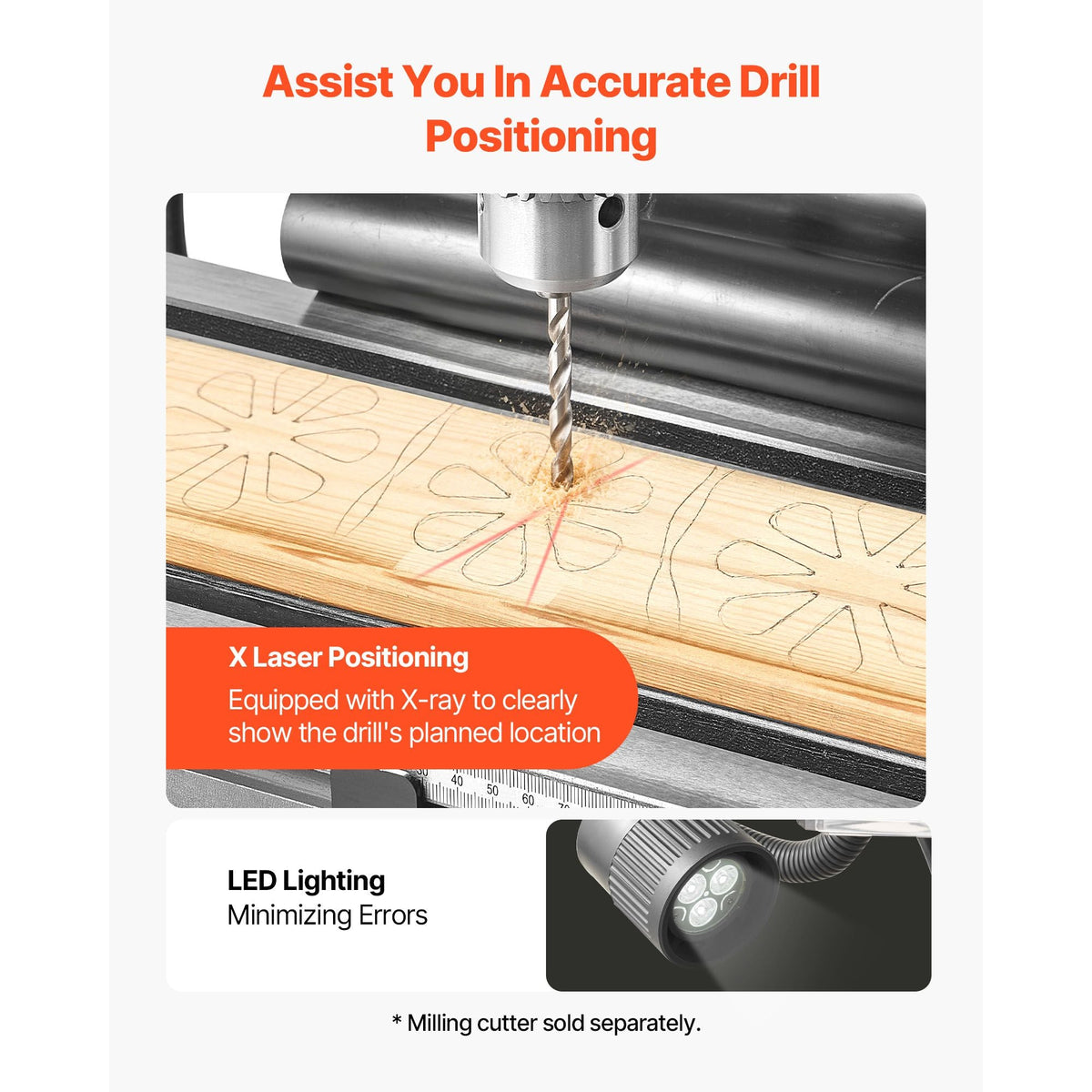15.875-Inch Mill Drill Machine, 2 HP, Benchtop Milling Drill Press, 150-2560 RPM Adjustable Speed, with Rotating Vise, Laser and Work Light, Milling Drilling Machine, for Woodworking Light Metal