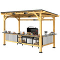 13' x 6' Wooden BBQ Grill Gazebo with Metal Hardtop Roof, Bar Shelves & Hooks, Natural, DOBA-GZ136
