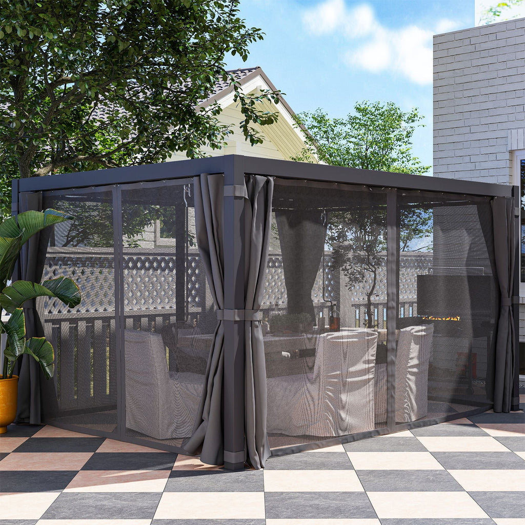 10' x 13' Adjustable Louvered Aluminum Pergola with Canopy, Curtains & Netting, Outsunny, DOBA-PG1013