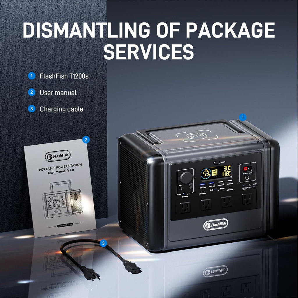 1200W Portable Power Station 968Wh LiFePO4 Solar Generator with 4 AC Outlets, FlashFish, DOBA-PS1200
