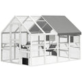 110" Wooden Outdoor Catio with Waterproof Cover, 2 Condos & 6 Platforms, White, DOBA-CAT110W