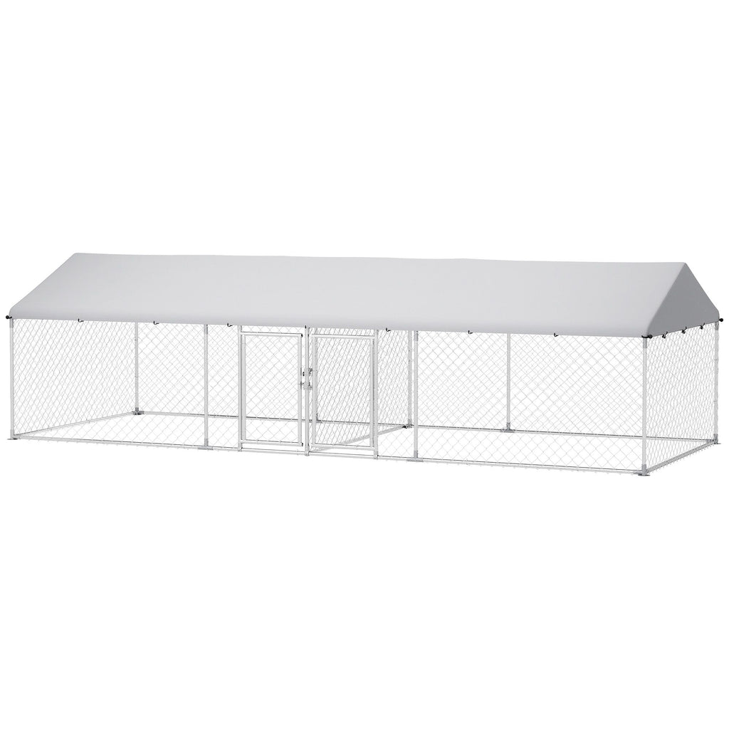 19.7' x 7.5' Two-Room Outdoor Dog Kennel with Roof & Secure Lock, PawHut, DOBA-DK20TR