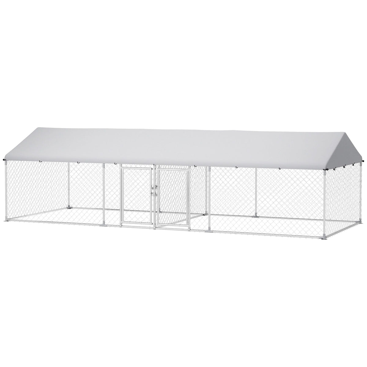 19.7' x 7.5' Two-Room Outdoor Dog Kennel with Roof & Secure Lock, PawHut, DOBA-DK20TR