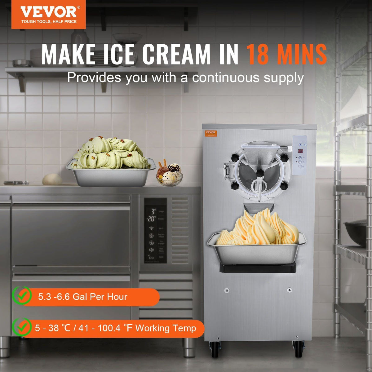 20–25L/H Commercial Ice Cream Machine, 2400W Hard Serve Maker, 8L Stainless Steel Cylinder with Adjustable Hardness & Auto Clean, DOBA-IC25