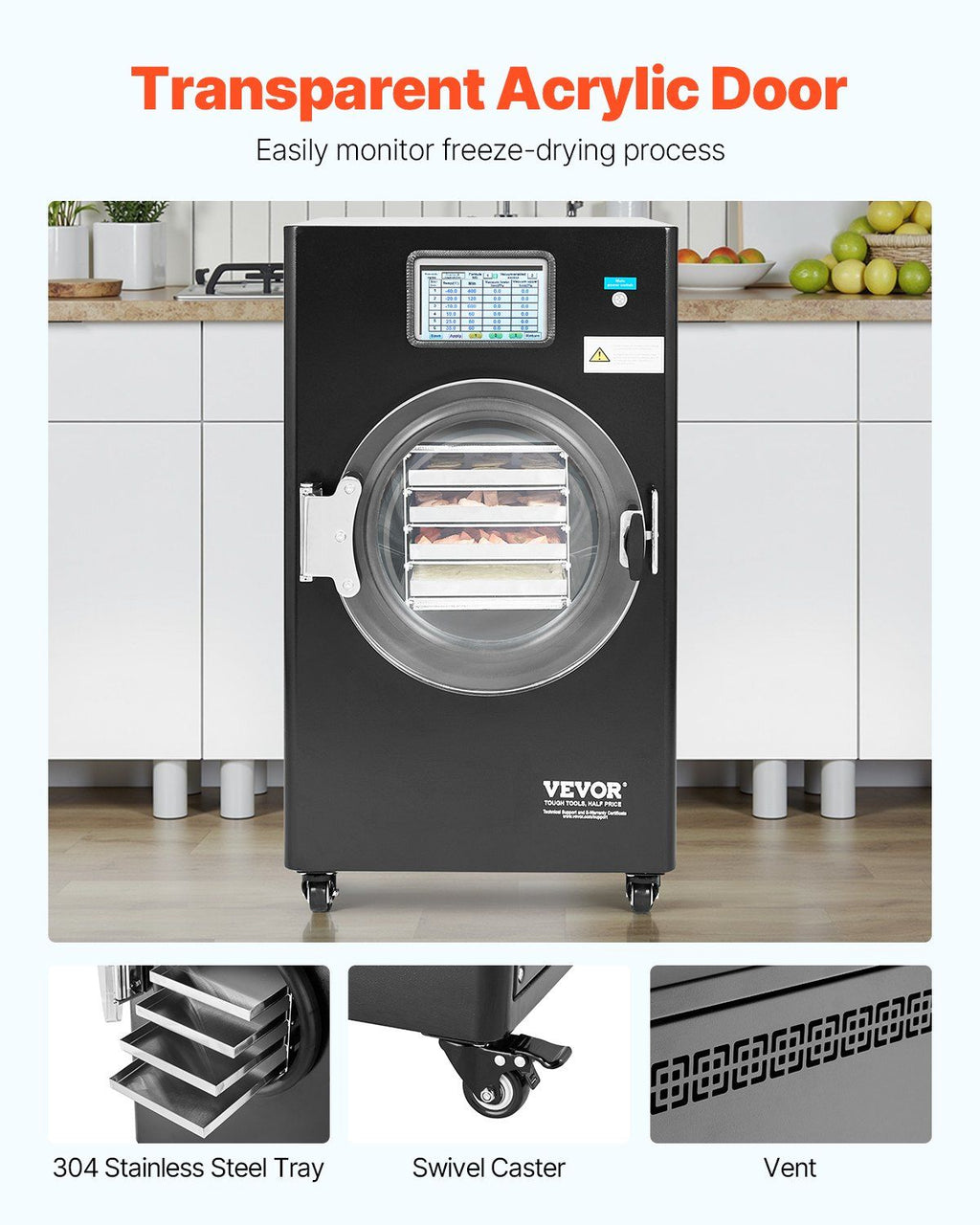 Vacuum Freeze Dryer 8.8–13.2 lb 4-Tray Food Freeze Drying Machine, Black, VEVOR, DOBA-FD413B