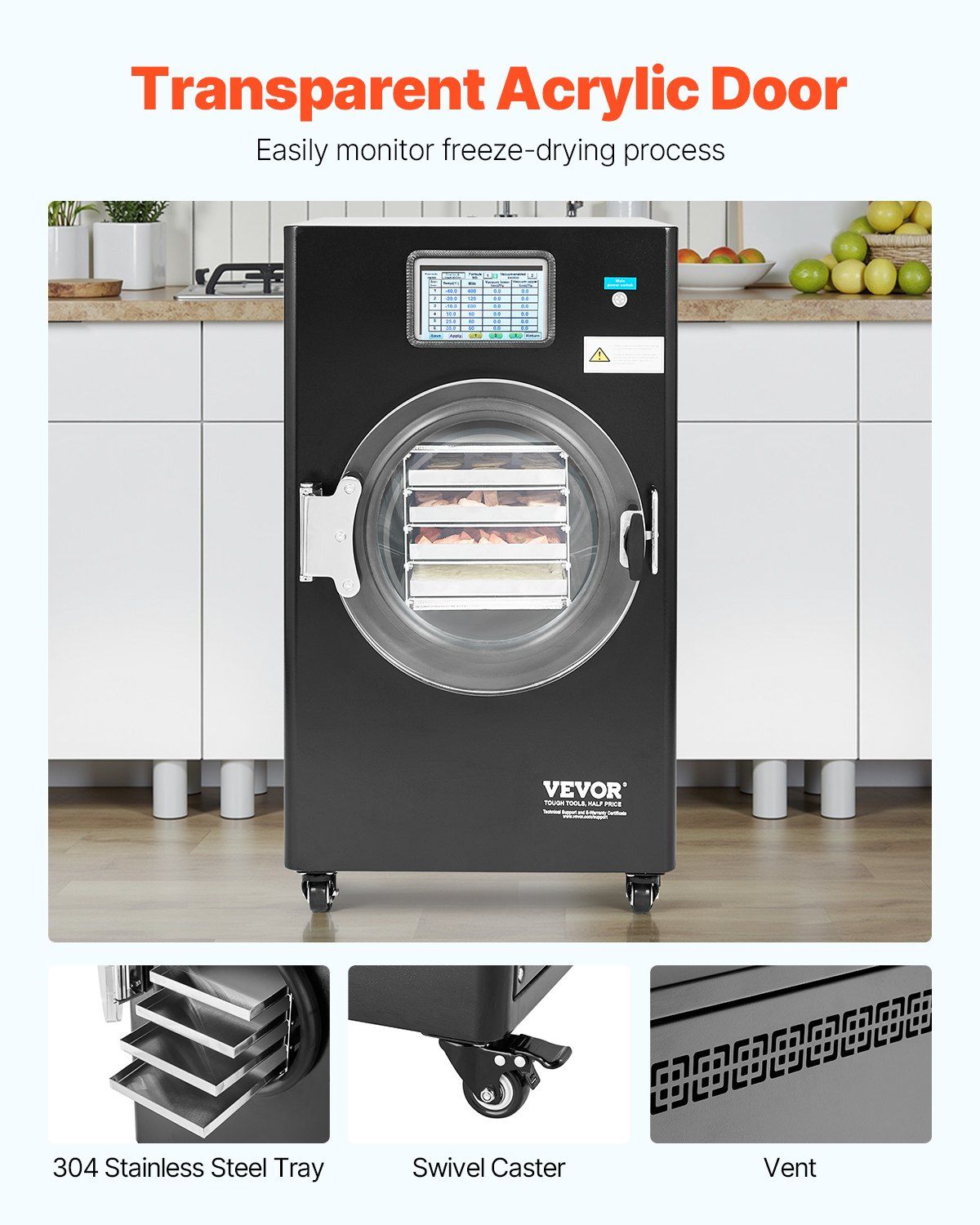 Vacuum Freeze Dryer 8.8–13.2 lb 4-Tray Food Freeze Drying Machine, Black, VEVOR, DOBA-FD413B