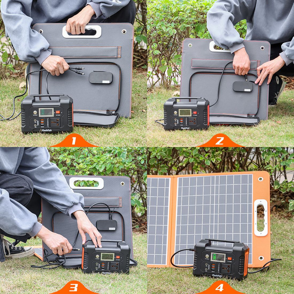300W Portable Power Station with 60W Solar Panel, LiFePO4 Generator, FlashFish, DOBA-PS300