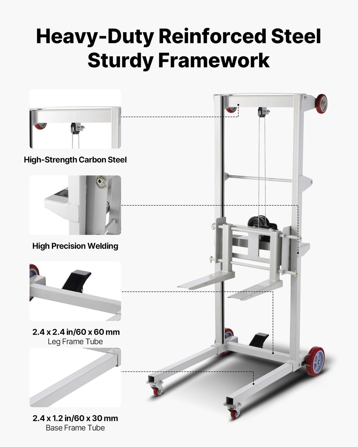 551 lbs Material Lift Winch Stacker, 70" Max Lift Height, Manual Pallet Truck Dolly with Wheels & Adjustable Forks, DOBA-WLT551